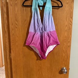 Unique Vintage Blue and Pink One Piece Swimsuit